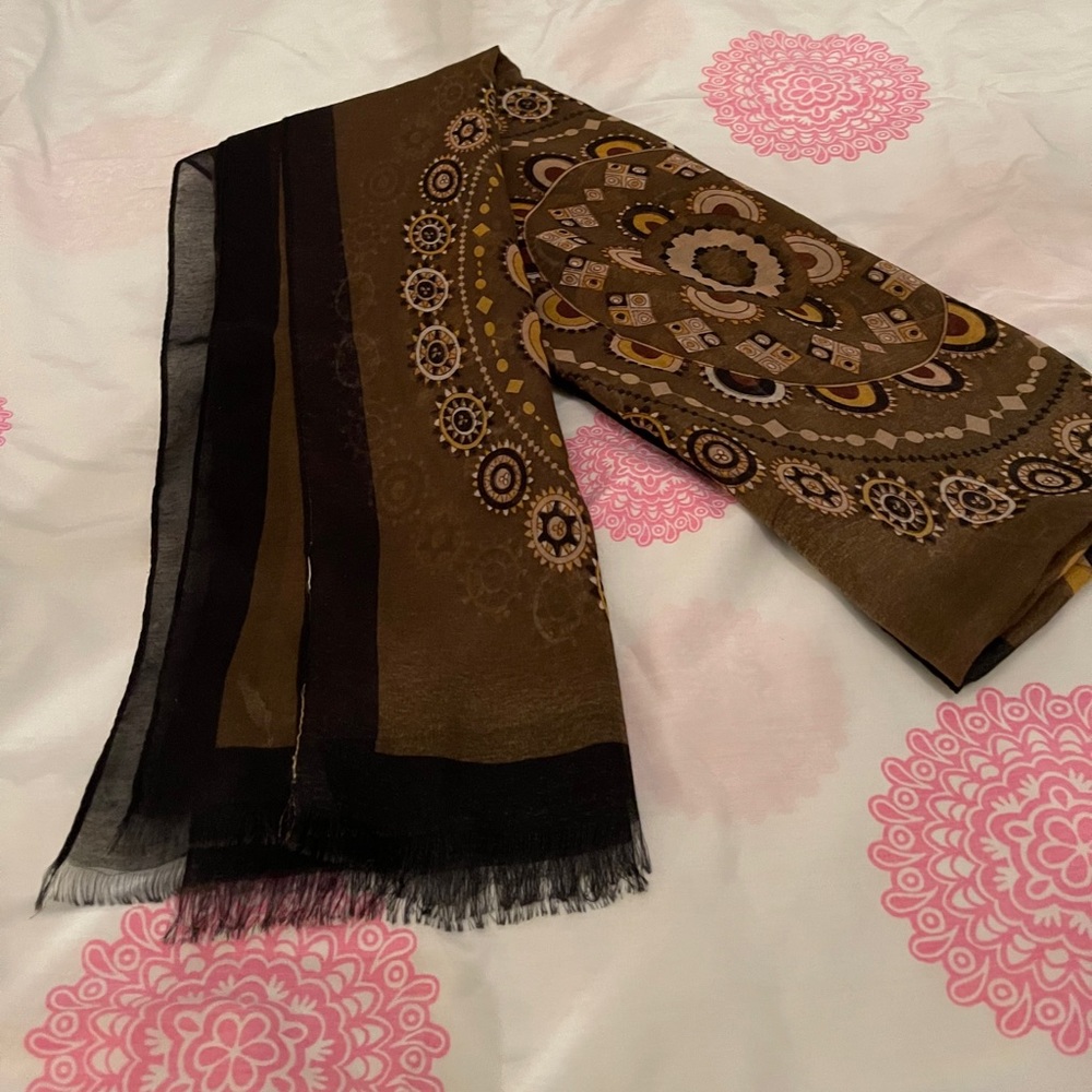 Brown & Black With Geometric Design Rectangular Scarf.